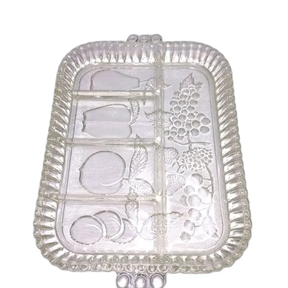 Vintage Indiana Clear Glass Fruit‎ Themed Divided Rectangular Platter